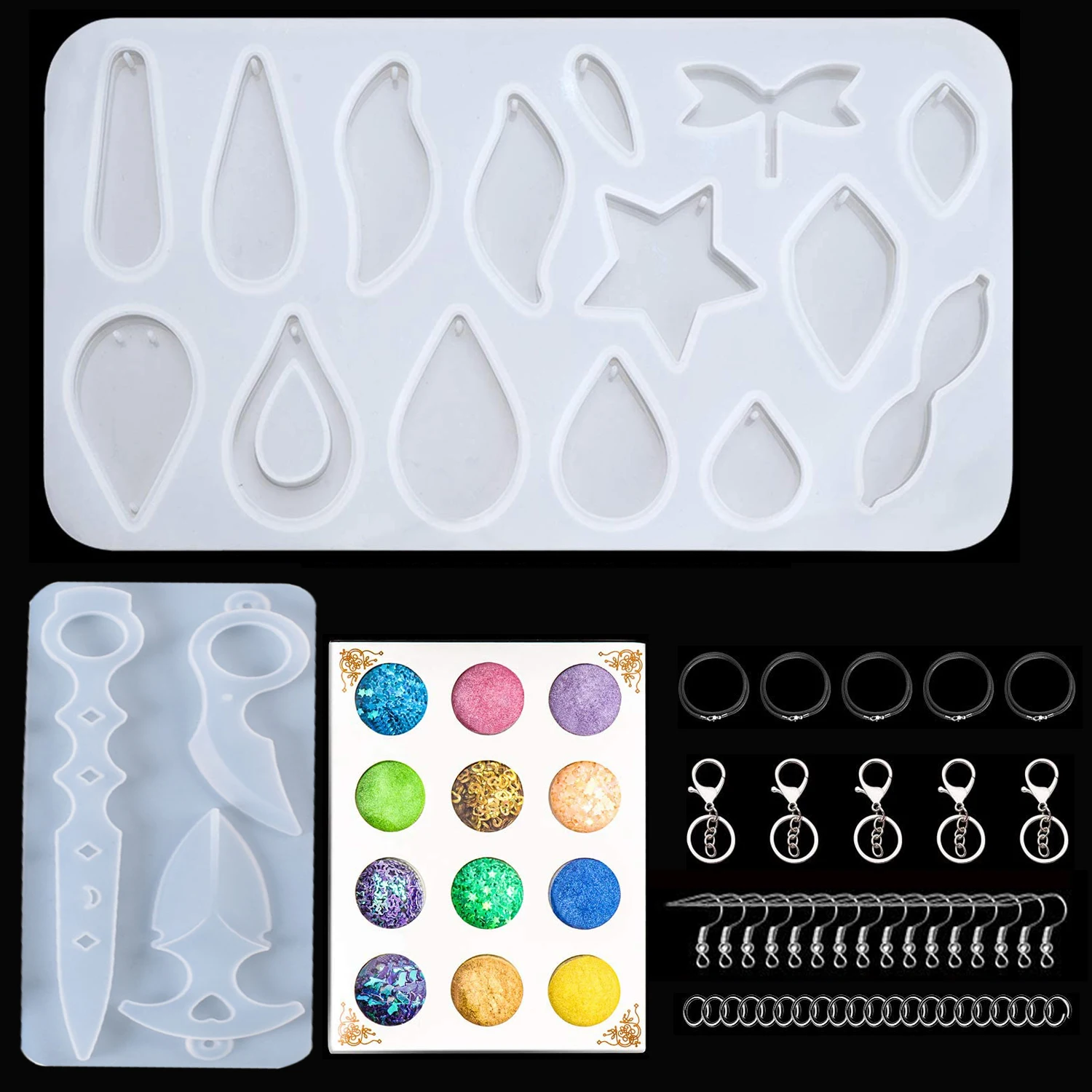

Casting With Jewelry Shining Molds Glitter Keychain Making Silicone Sequins Kit Epoxy Resin Pieces