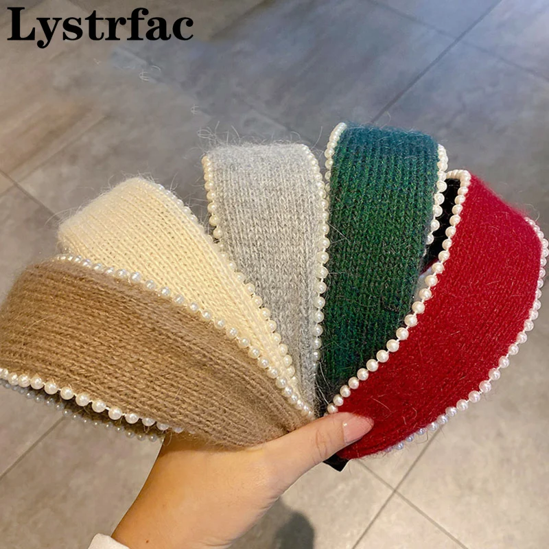 

Lystrfac New Mohair Wool Pearl Headband for Women Girls Wide-brimmed Hairband Ladies Female Headwear Hair Accessories