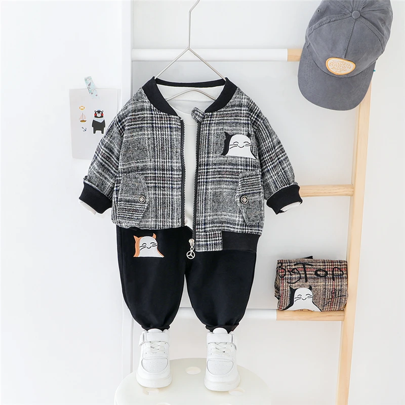 2020 Весна Комплекты одежды для мальчиков младенцев в клеточку одежда с рисунком
