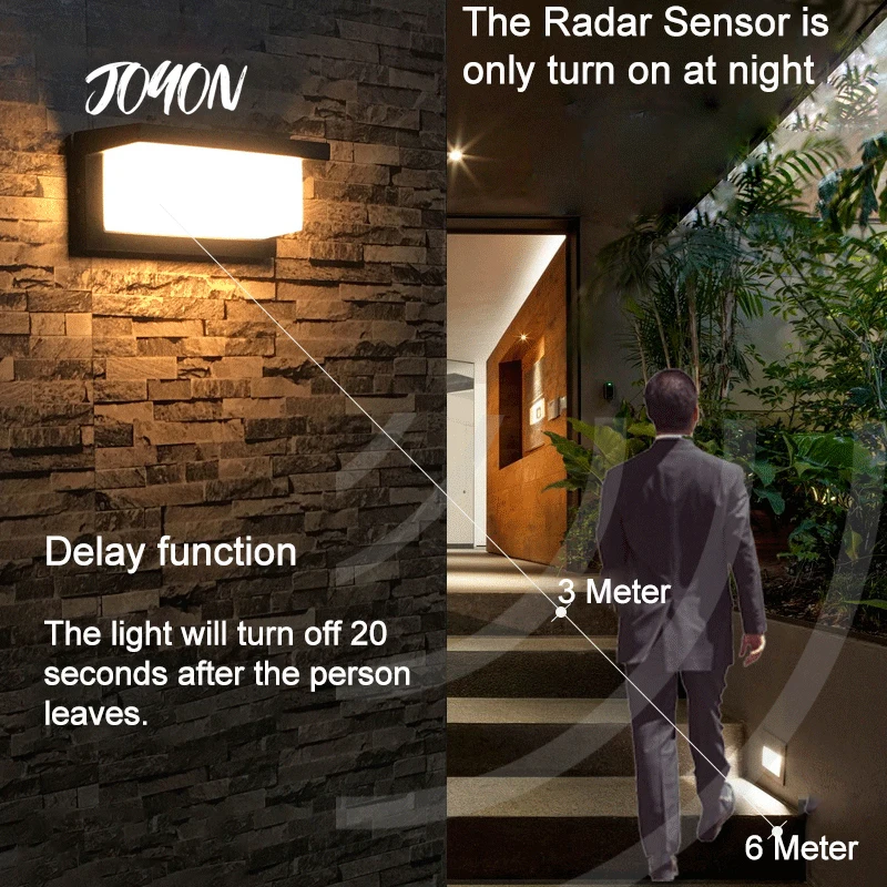 

LED Wall Lamp 18W Waterproof IP66 Porch Fixtur Modern Radar Motion Sensor Courtyard Garden Outdoor Indoor Light AC90~260V SS002