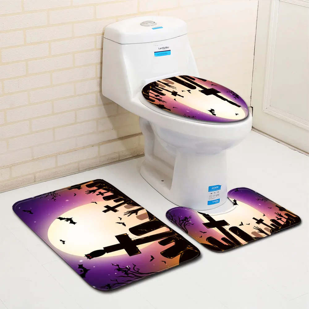 Чехол на сиденье унитаза Хэллоуин коврик для душа нескользящий фланелевый с