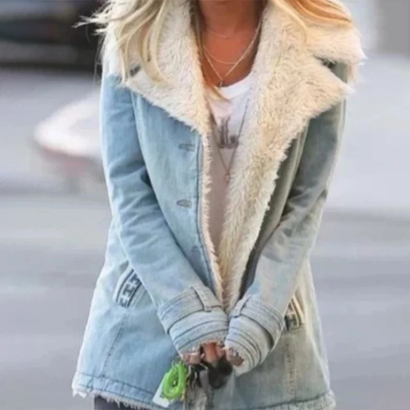 Женская зимняя куртка из искусственного меха плотная теплая однотонная с