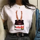 Футболка женская черная с мультяшным принтом Nutella, в стиле 90-х