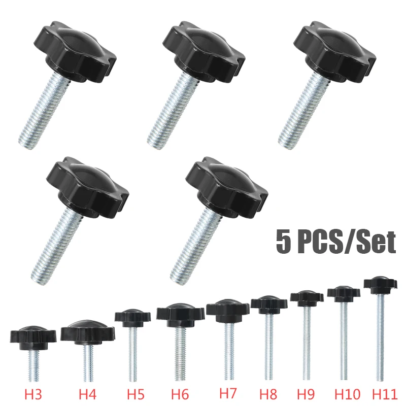 

5pcs/kit M6 Diameter Pole length 10-60mm Star Shaped Head Knob Screw Clamping Nuts Knob Plastic Head Thread Plum