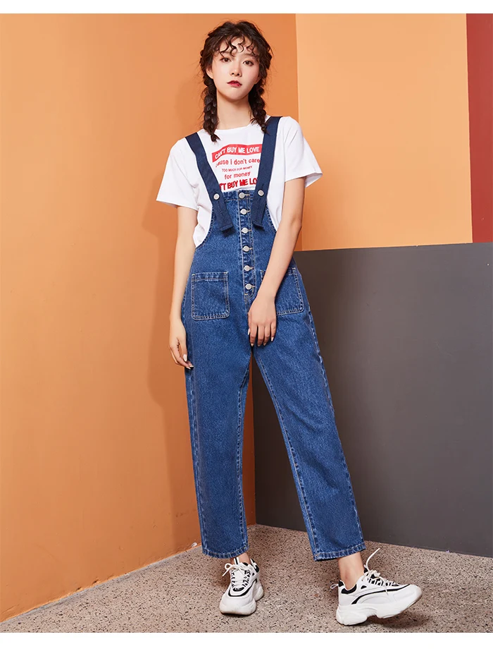 Женские молодежные джинсы-капри LEIJIJEANS, стильные темно-синие свободные джинсы с лямками, повседневная модель 9145 большого размера
