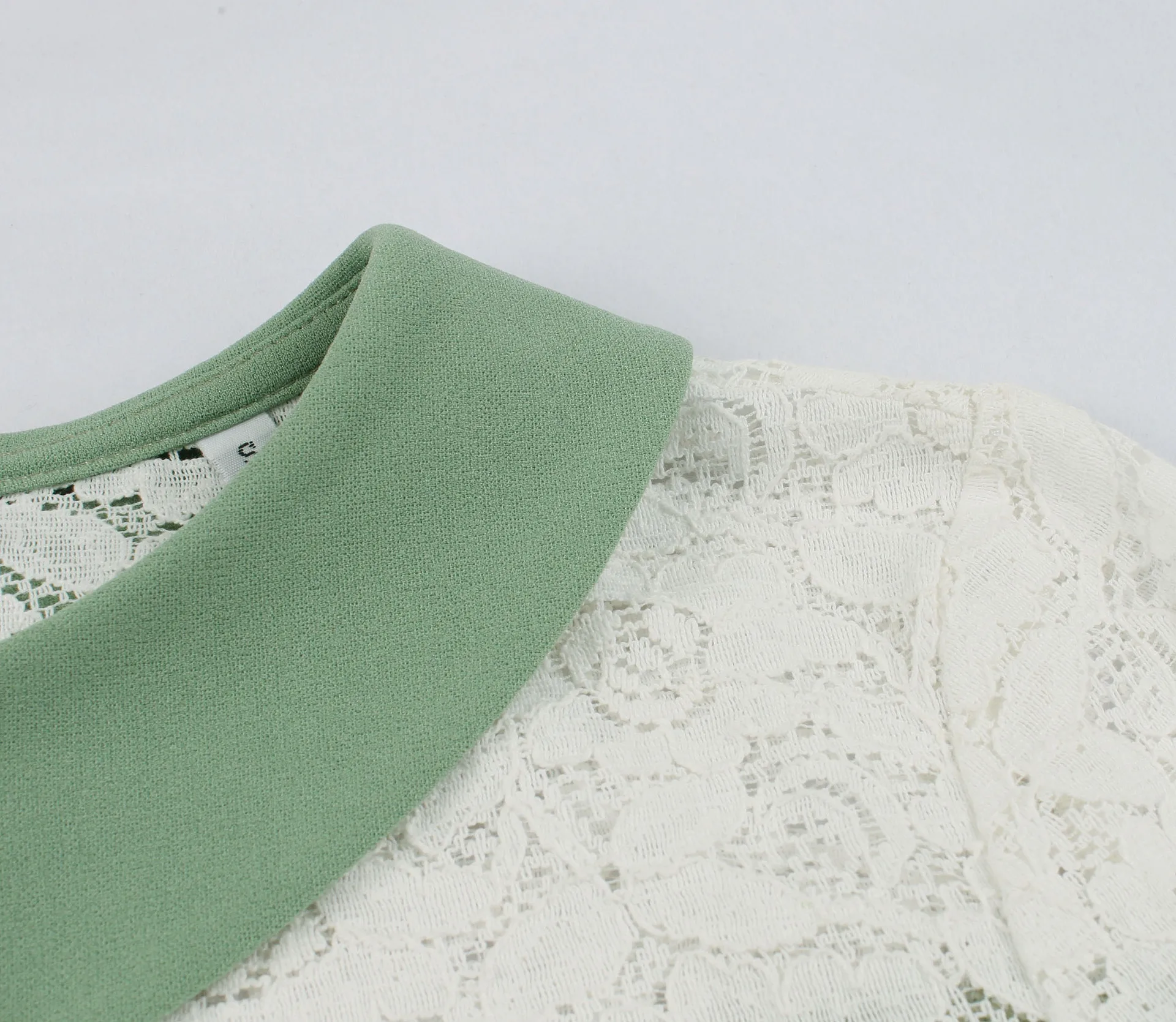 

Street Wear Elegant Lapel Mid-length Lace Stitching Temperament Dresses for Women Spring and Summer New 2021 Green Dress