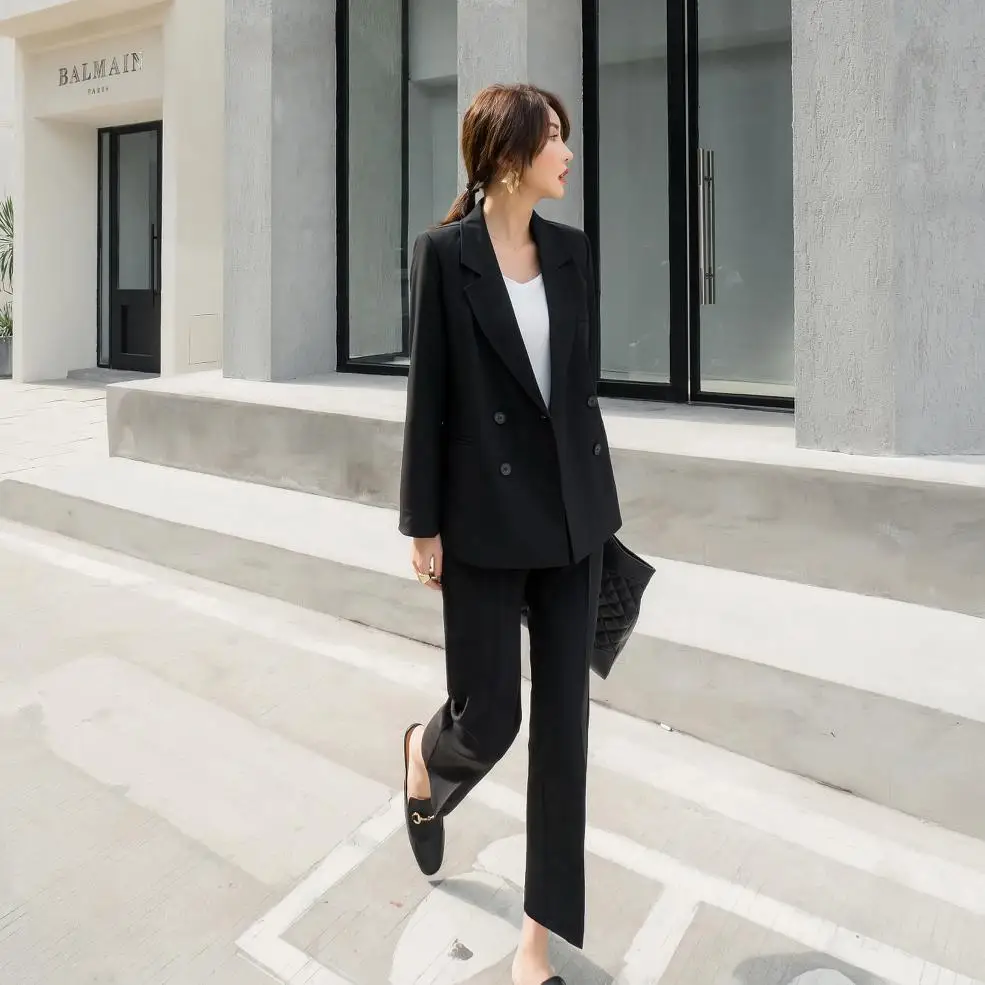 

Women Suit 2 Piece Sets Casual Blazer High Waist Pant Office Lady Notched Jacket Pant Suits set office work suit