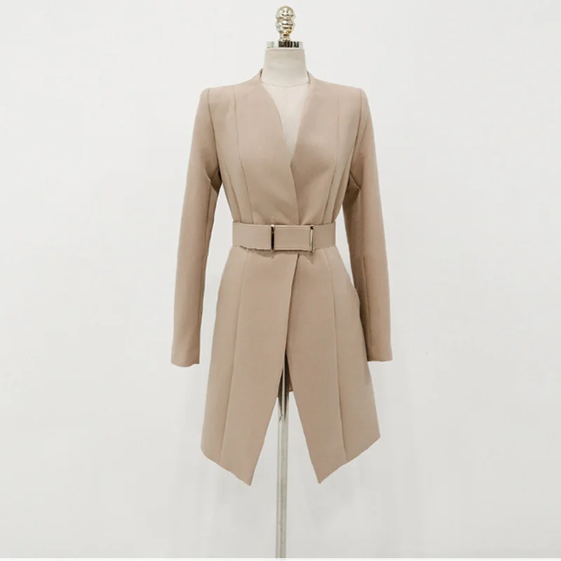 Женский костюм Модная элегантная офисная одежда блейзеры с поясом шелковый шарф