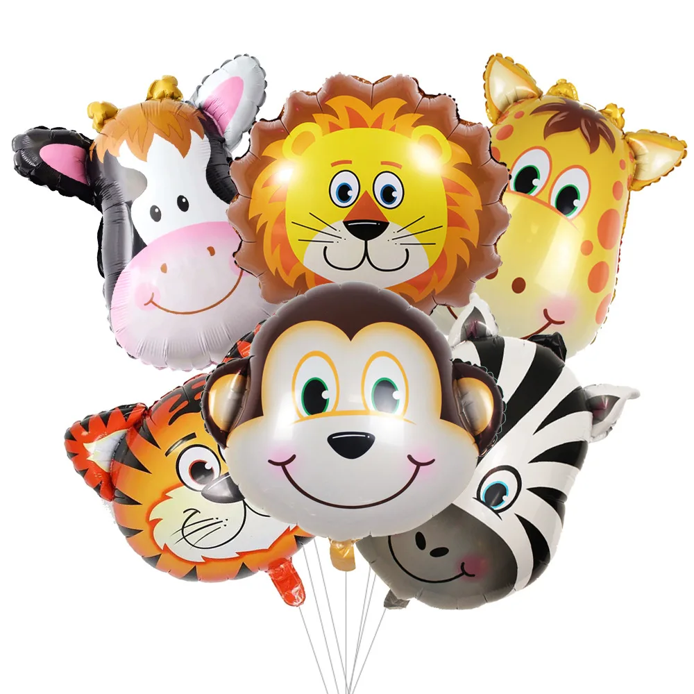 1pc Cartoon Animal Head Foil Balloons Tiger lion giraffe cows Globos Air Balloon Birthday Party Decorations Kids Inflatable Toys