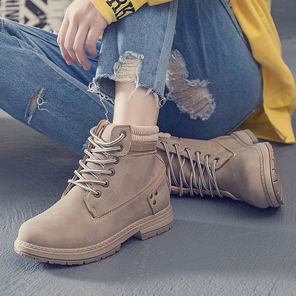 Женские кожаные ботильоны на шнуровке водонепроницаемые зимние армейские
