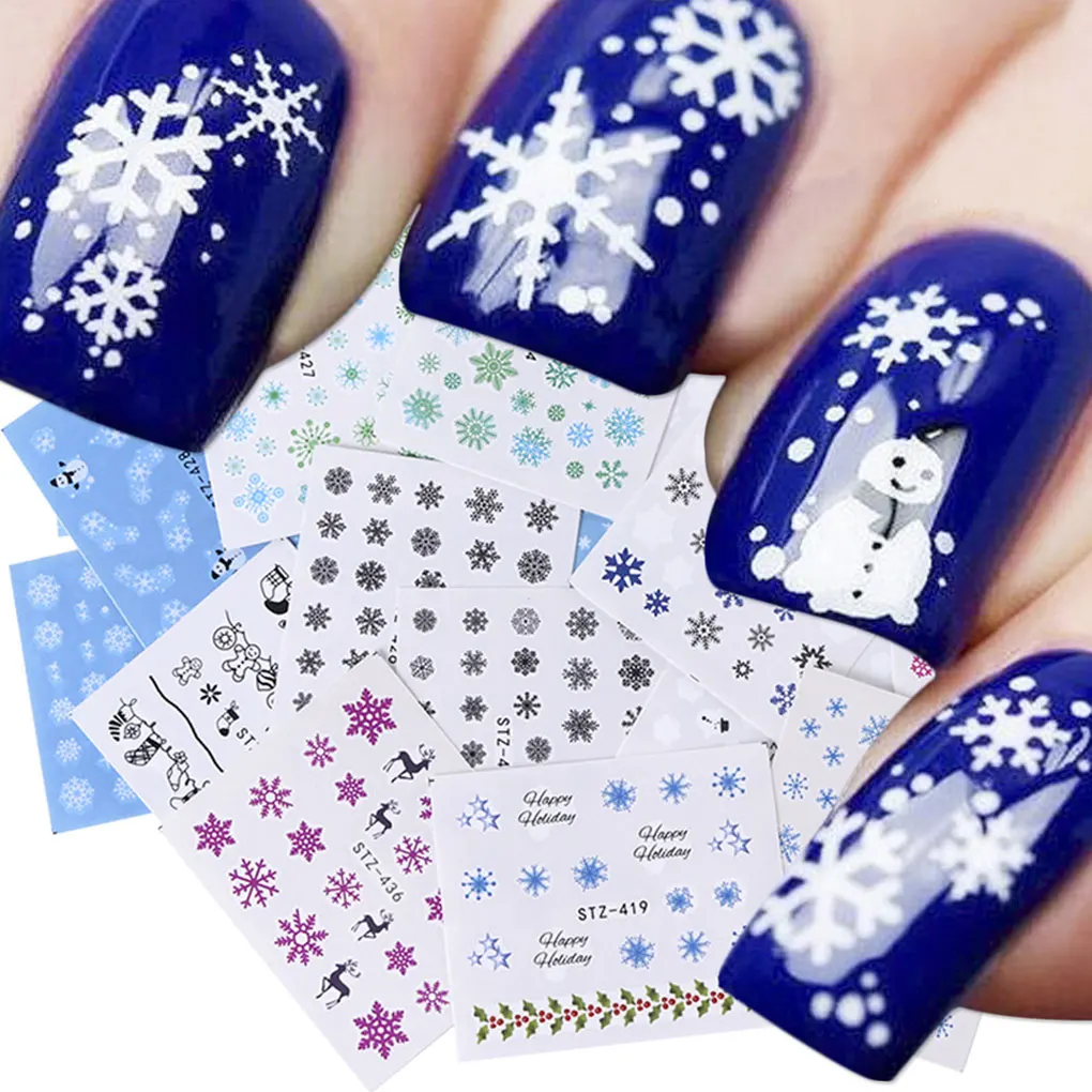 

30 Sheets/set Christmas Cartoon Clear Nail Decals Winter Snowflake Series Nail Stickers Wraps Manicure Tatoos Decor stickers