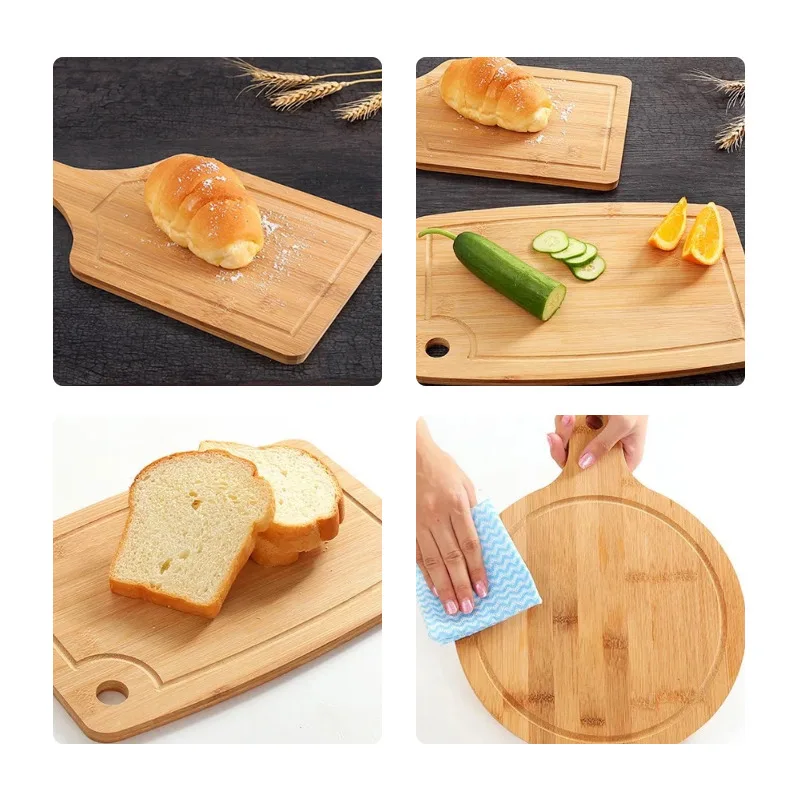 

New Round Wooden Cutting Board Kitchen Cutting Board With Handle Solid Wood Food Board Pizza Bread Fruit Can Hang Cutting Board