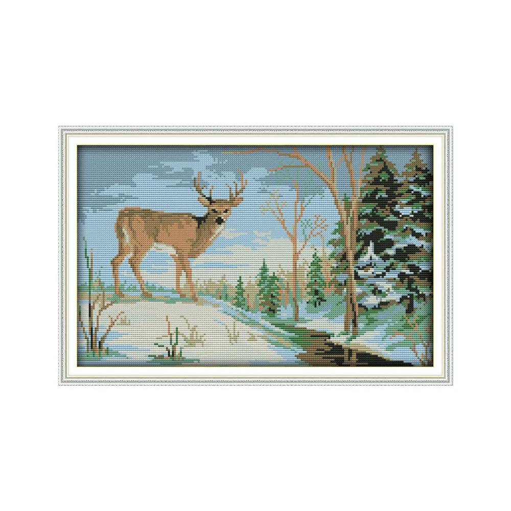 

The deer in the forest cross stitch kit animal winter snow 18ct 11ct counted canvas embroidery DIY handmade needlework plus