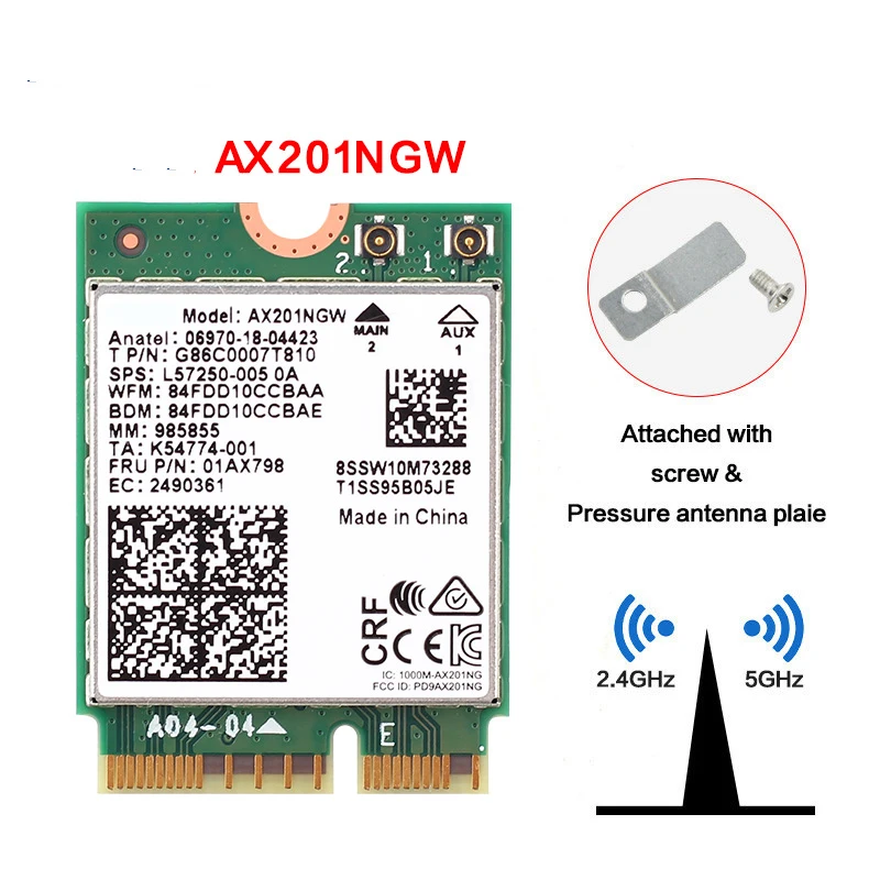 Беспроводной сетевой адаптер Wi Fi WLAN 2400 Мбит/с для AX201 AX201NGW NGFF M.2 Key E CNVIo2 с BT5.0