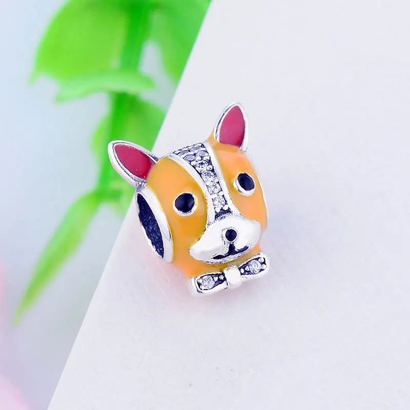 Бусина из серебра 925 пробы с черной эмалью для французского бульдога