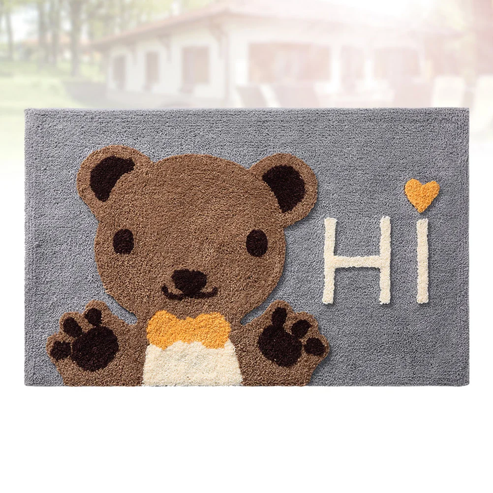 

65x45cm Cartoon Anti-slip Door Mat Floor Mat Rugs Water-absorbing Flocking Carpet for Home Bear