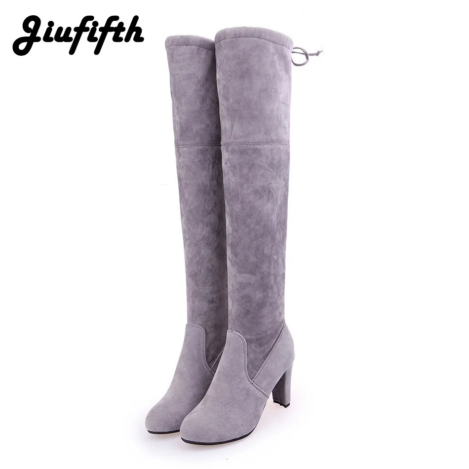 Высокие сапоги до бедра женские зимние выше колена пикантная модная