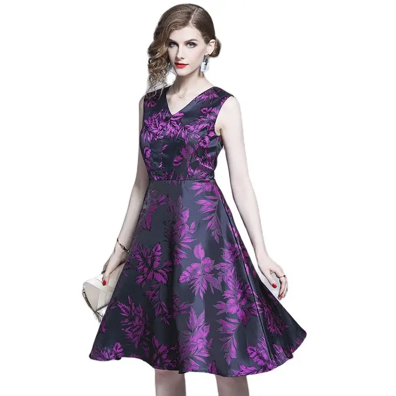 Винтажное жаккардовое платье с бантом и цветочным принтом Осень-зима - купить по