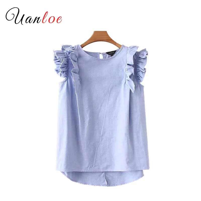 Женская плиссированная блузка без рукавов повседневная однотонная голубая