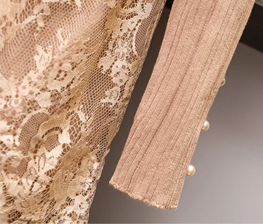 Женское трикотажное лоскутное кружевное платье HAMALIEL размера плюс осенне-зимнее