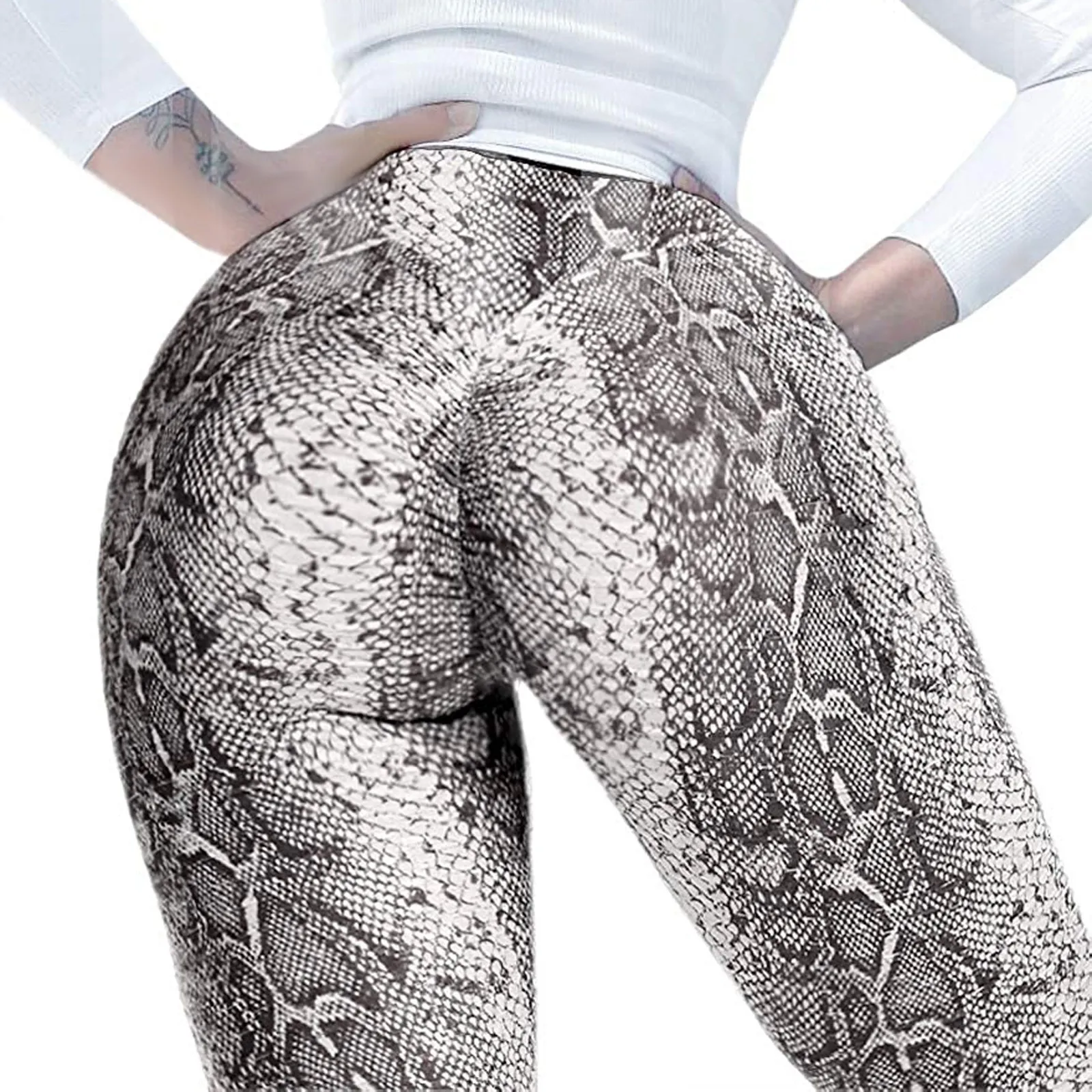 Леггинсы женские стрейчевые модные брюки со змеиным принтом для подтягивания