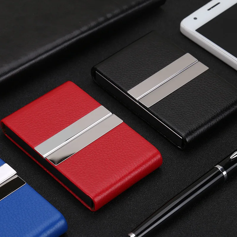 Business stainless steel business card holder simple fashion storage box PU leather business card case