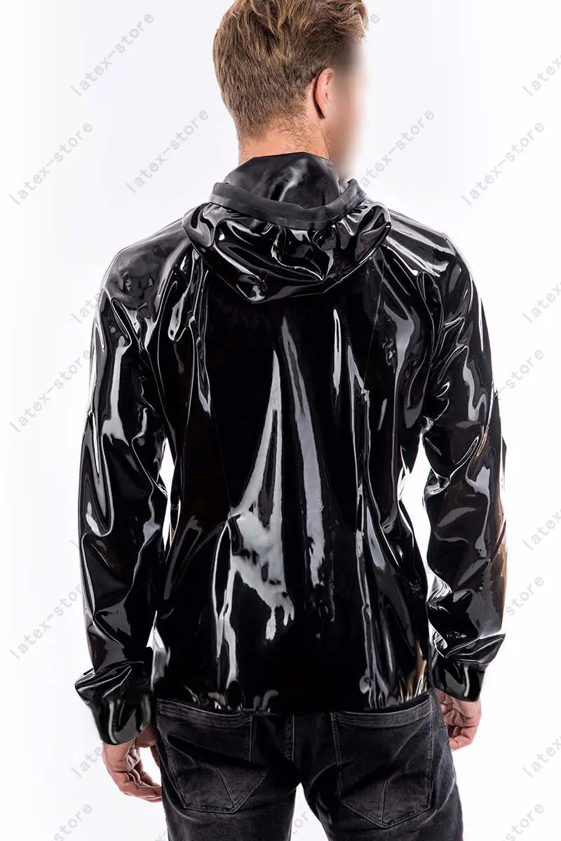 Латексный каучук Gummi Man Пальто с капюшоном стильный костюм изготовленный на