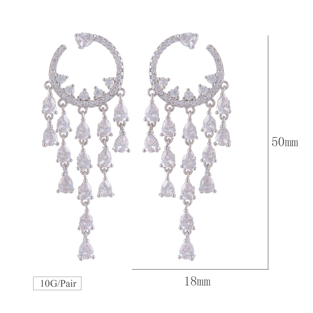 

LARRAURI Trendy Pierced Waterdrop Long Drop Tassel Dangle Earrings For Women Wedding Bridal Earrings Jewelry Girl Party