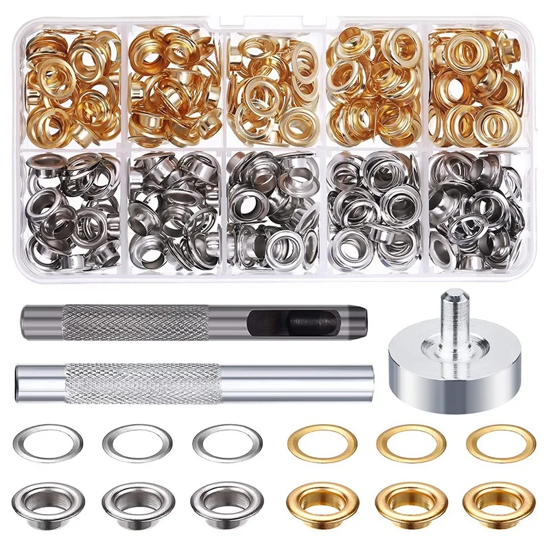 

100 Sets 1/4 Inch Grommet Kit Grommets Eyelets with 3 Pieces Install Tool Kit, 2 Colors