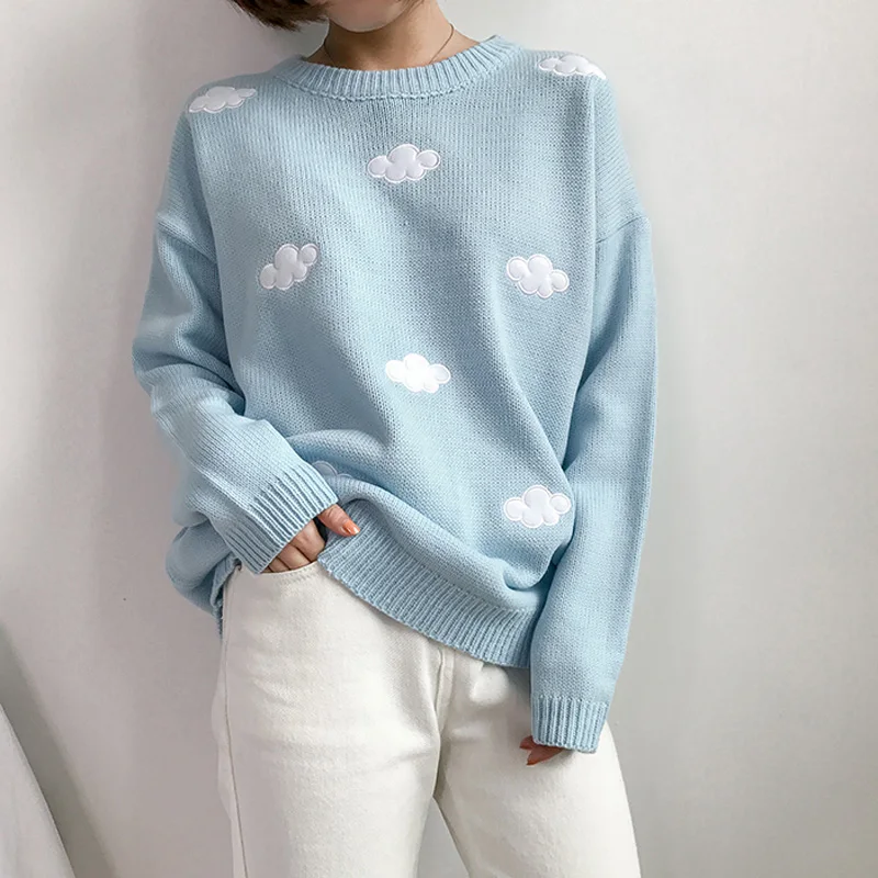 Women Knit Pullover Knit Sweater Winter Women Clouds Sweater Kawaii Tops Korean Plus Size Sweaters Clothes XZ655