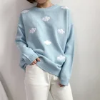 Женский вязаный пуловер, свитер с облаками в Корейском стиле, зима размера плюс, XZ655