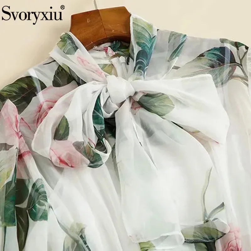Женское длинное шифоновое платье Svoryxiu разноцветное элегантное с бантом на