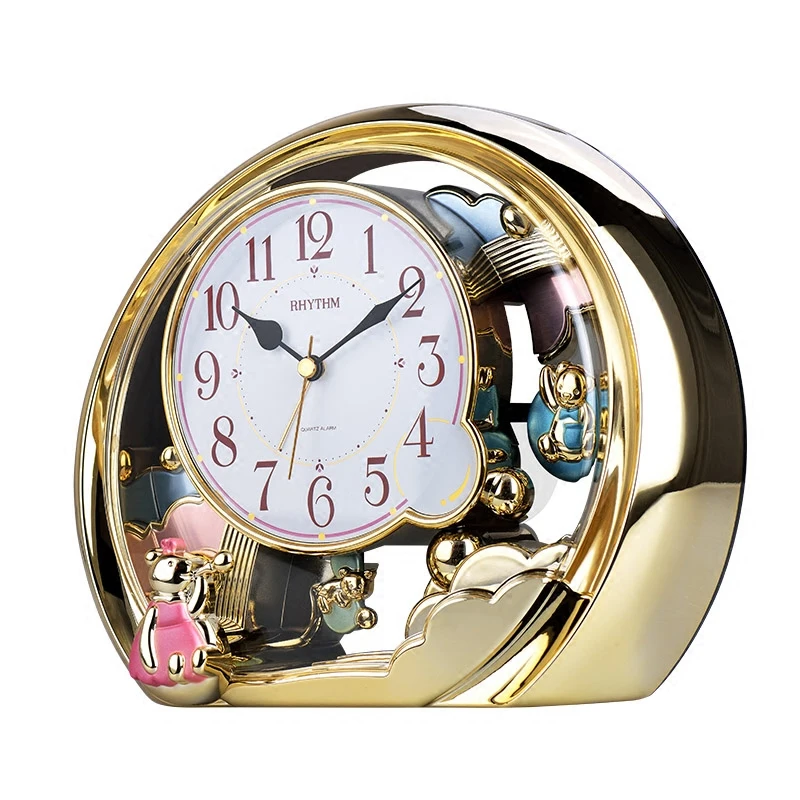 100% NEW AND HIGH QUALITY EXQUISITE CUTE MINI BEAR SILENT JUMPING MOVEMENT TABLE CLOCK ALARM GOLD FRAME CHILDREN'S GIFTS | Дом и сад