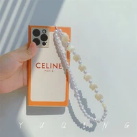 cute sweet creative imitation pearl shell mobile phone chain trend simple style womens anti lost beaded hanging chain jewelry