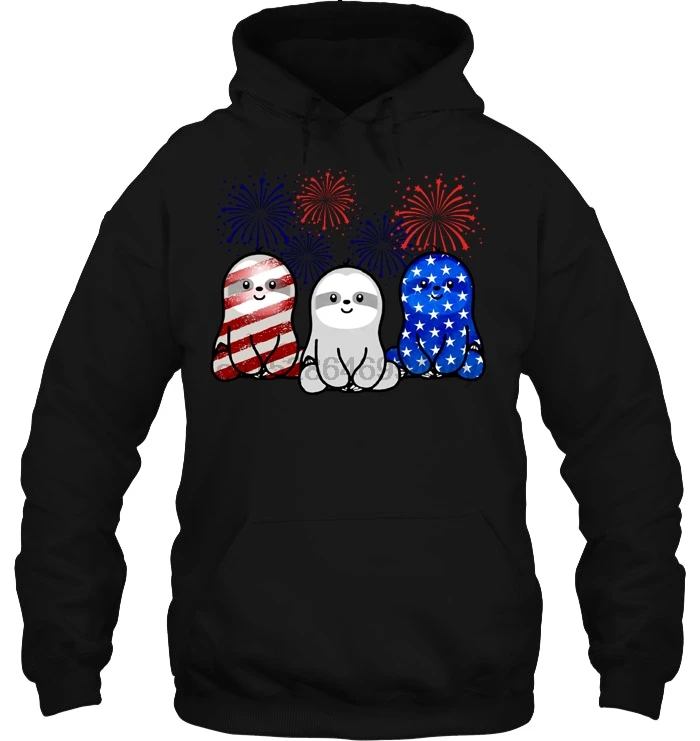 Мужская толстовка с капюшоном Ленивец американский флаг 4 июля фейерверк версия 2