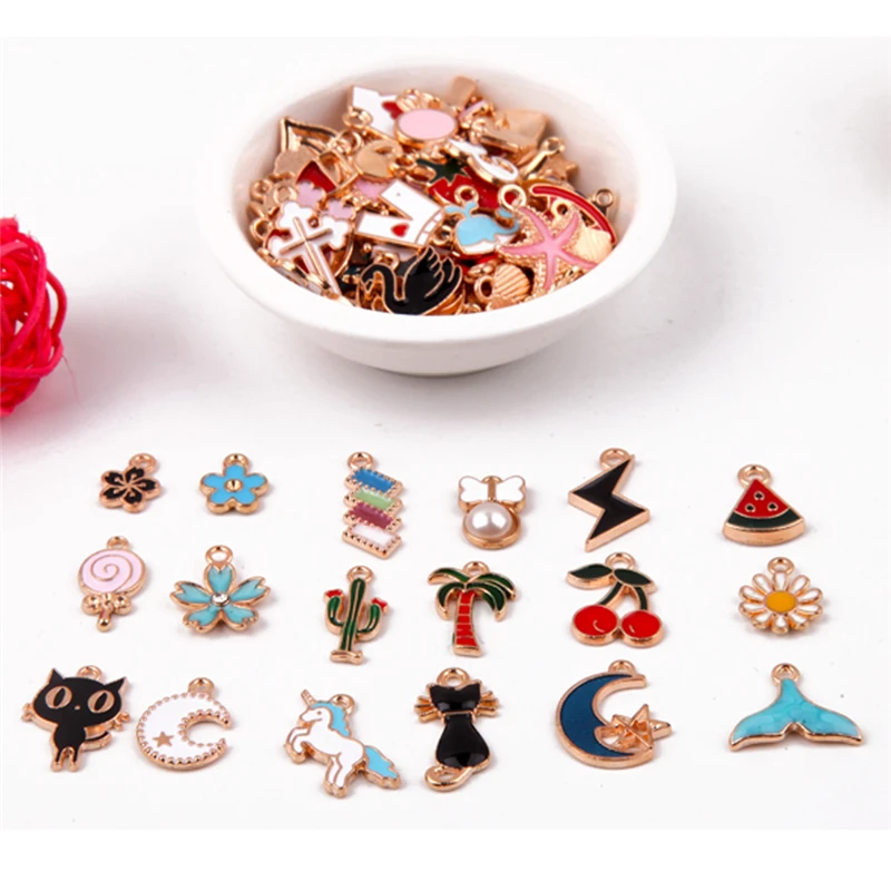 

Oein Alloy Enamel Charms Pendant Random Mixed Animal Flower Fruit Moon DIY Necklace Bracelet Jewelry Making Accessory 30Pcs