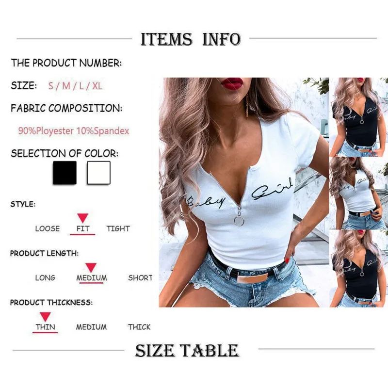 

Summer Women Wild Hooded Clothes Zipper Slim Type English Embroidery Casual T-shirt Sexy Tops New