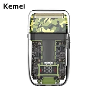 kemei barber hair cleaning electric shaver beard stubble razor bald shaving machine powerful transparent camouflage green body