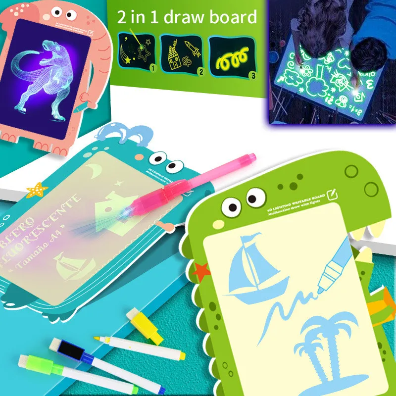 

1PC 2 in 1 LED Luminous Drawing Board Magic Draw With Light-Fun Fluorescent Pen Educational Toy Graffiti Doodle Drawing Tablet