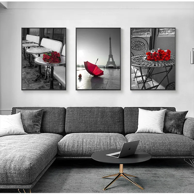 Красная роза цветок холст живопись пейзаж башня фотография стены для гостиной