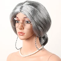 old woman silver hair dress up show wig wig hat madea granny glasseschain necklace cosplay party costume witch grandmother