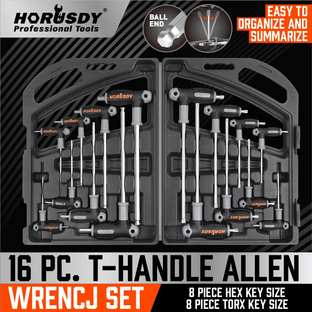 HORUSDY 16Pcs T Handle Set Torx Wrench Set Ball End Wrench Allen...