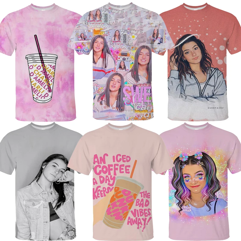 

Summer Kids 3D Printing Charli Damelio T-shirt Children Casual Short Sleeves T Shirt Boys Girls Tshirt Toddler O-neck Tee Tops