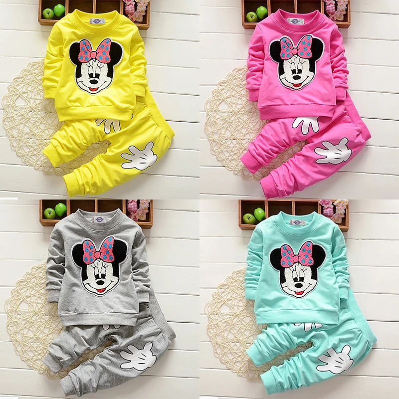 

Disney Mickey Minne Cute Outfit Baby Girl Boy Clothes Set Cotton Top +Pants 2PCS Suit Children Spring Autumn Tracksuits Clothes