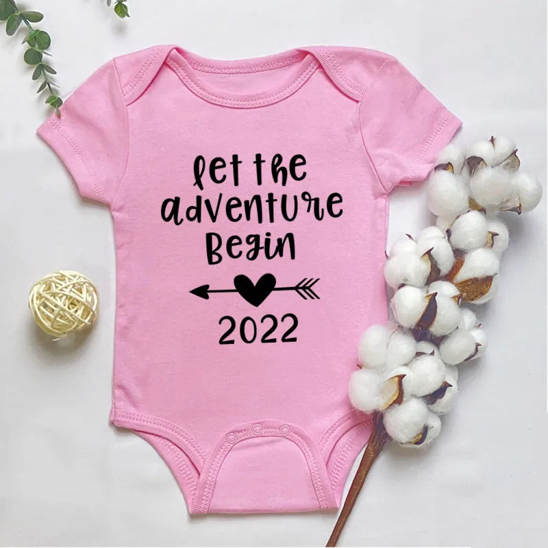 

Cotton Newborn Baby Clothes Short Sleeve Girl Boy Clothing Let The Adventure Begin 2022 Bodysuit Costumes White Baby Clothes