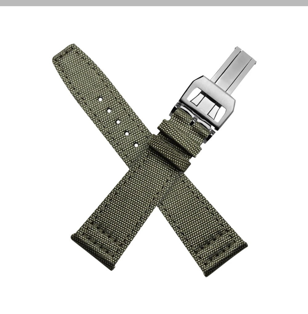 20mm 21mm 22mm Green Black Nylon Watch Strap Canvas Watch band And Folding Clasp For IWC Bracelet DIY Replace