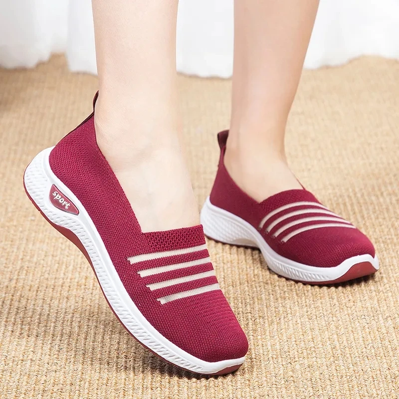 

Sexy Gauze Female Shoes Women Summer Breathable Knitting Loafers Ladies Slip-on Flat Rubber Sneakers Mom Comfort Walking Shoes