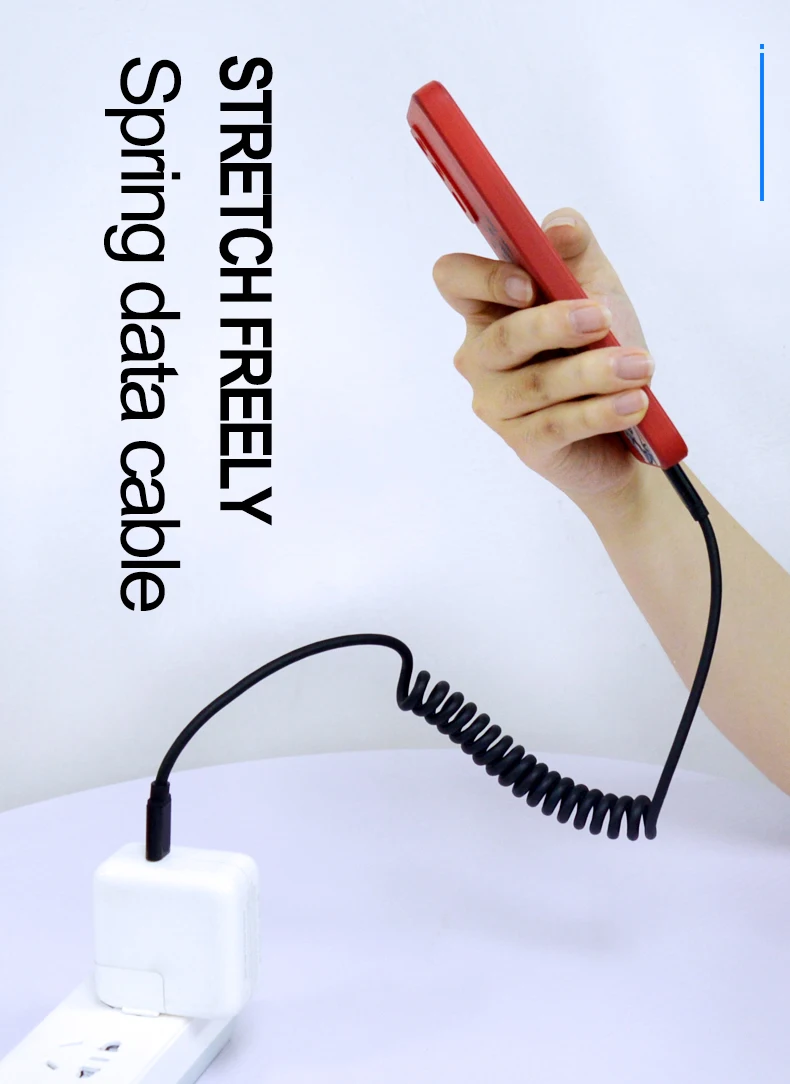 Пружинный кабель USB 2.0A Micro 5-контактный Type C быстрая зарядка автомобильный