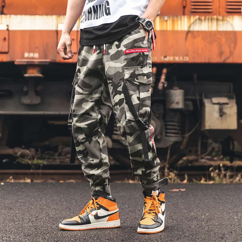 Мужские желтые камуфляжные брюки Уличная Брюки в стиле милитари Jogger Pant хип-хоп Camo Sweat pants Мужские брюки длиной до щиколотки из хлопка