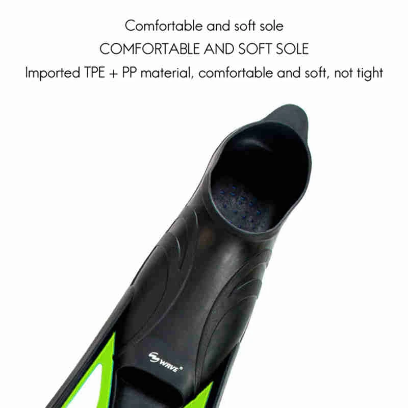 

WAVE Snorkeling Professional Long Flippers Blade Fin Soft Rubber for Adults Kids Water Sport Diving Fins Swimming Training